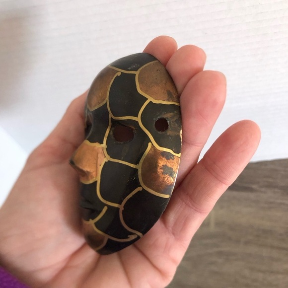Vtg Hand Painted Brass Mask - Picture 9 of 13
